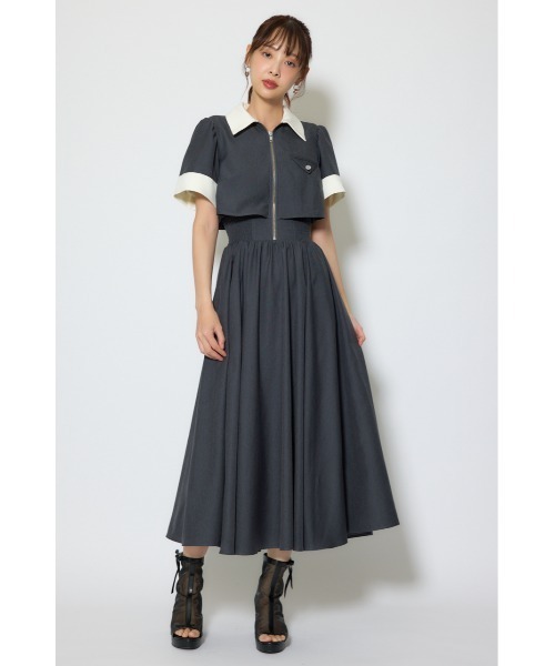 シャツワンピース バストディティールフレアワンピース 春服  夏服の画像