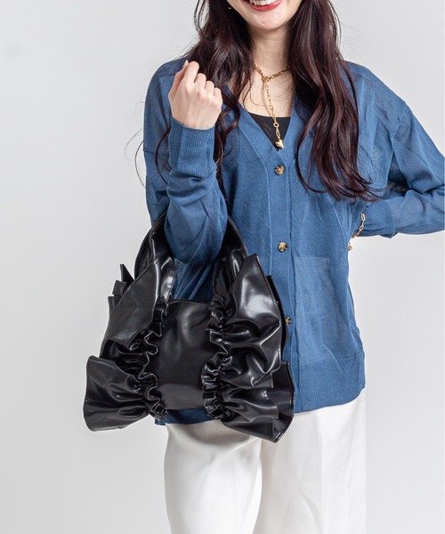 HELOYSE フリルトートバッグ　美品 HELOYSE トートバッグ 「HELOYSE/エロイーズ」フリルトートバッグ