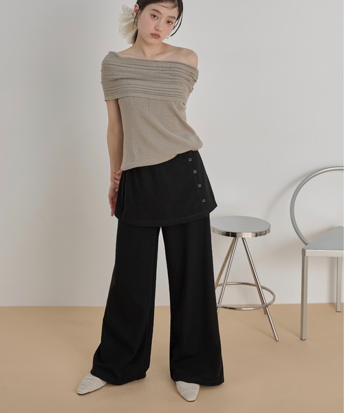 LOSCa スウェットパンツ ジャージ ラップスカート付き フレア