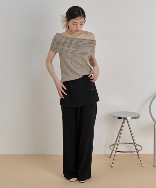 LOSCa スウェットパンツ ジャージ ラップスカート付き フレア