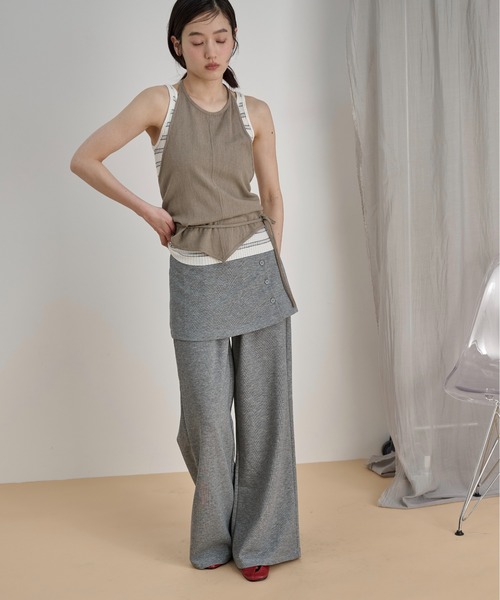 LOSCa スウェットパンツ ジャージ ラップスカート付き フレア