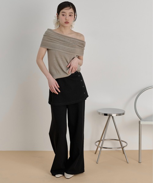 LOSCa スウェットパンツ ジャージ ラップスカート付き フレア