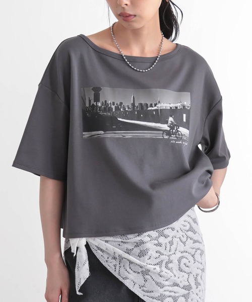 for/c（フォーシー） tシャツ 半袖 ショート丈フォトプリントTシャツ