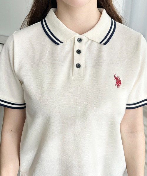 「U.S. POLO ASSN.」 半袖ポロシャツ M ネイビー レディース_画像2