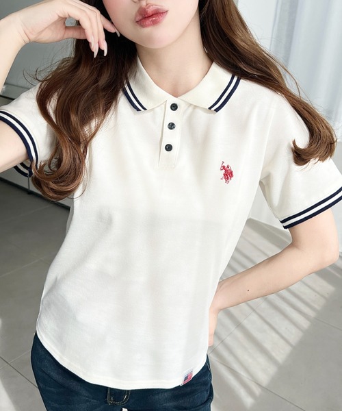 「U.S. POLO ASSN.」 半袖ポロシャツ M ネイビー レディース_画像3