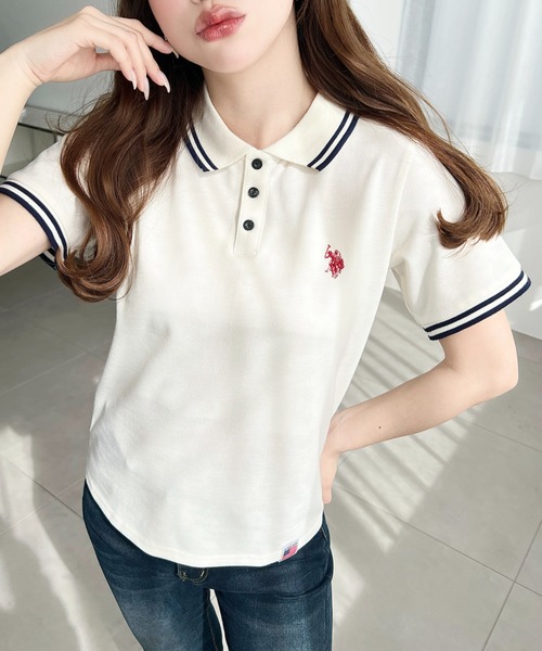 「U.S. POLO ASSN.」 半袖ポロシャツ M ネイビー レディース_画像4