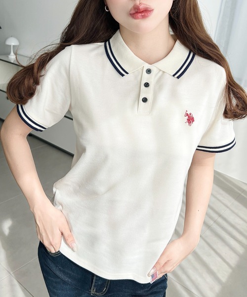 「U.S. POLO ASSN.」 半袖ポロシャツ M ネイビー レディース_画像5