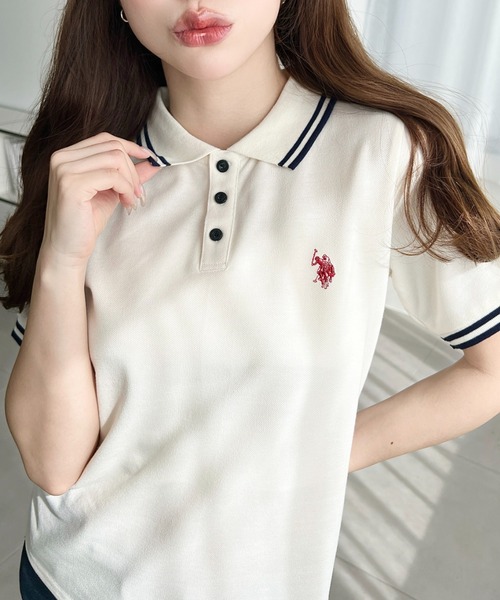 「U.S. POLO ASSN.」 半袖ポロシャツ M ネイビー レディース_画像6