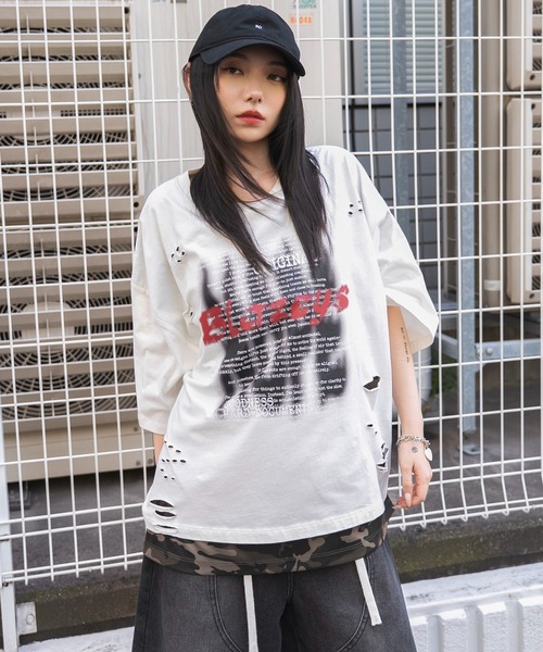 WEGO（ウィゴー） tシャツ WEGO/接触冷感メッシュレイヤードダメージT