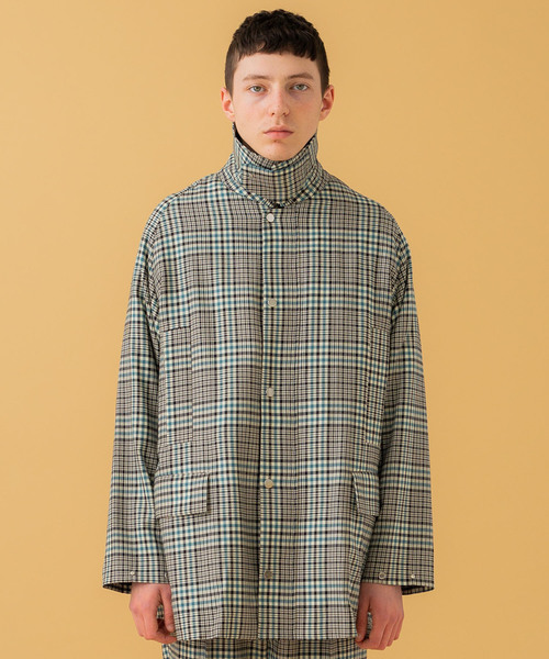 ステンカラーコート チェックウェイファーラーコート/A19C-04CO02C