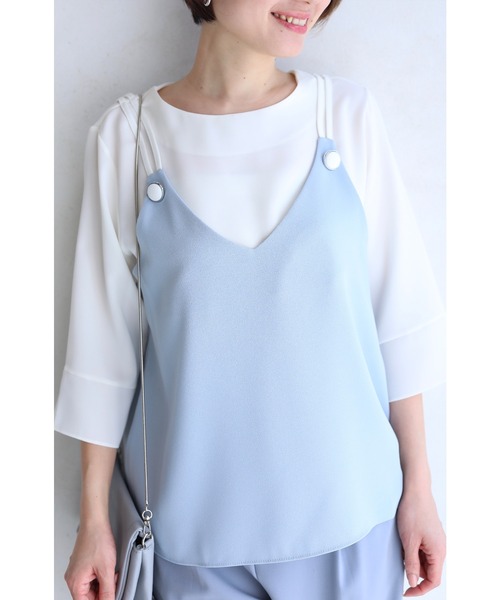 tシャツ 2ストラップキャミソールの重ね着風プルオーバートップス レディース