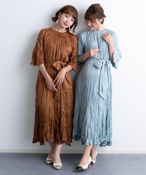 SweetMommy（スウィートマミー） ドレス ランダムサテンプリーツ 5分袖