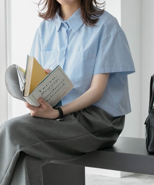 BONLECILL ブラウス シャツ クロップドハーフスリーブシャツ