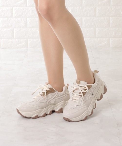 D.A.T.E◆雑誌掲載◆メッシュ＆レザー 厚底 スニーカー Lace Ladies スニーカー 厚底メッシュダッドスニーカー