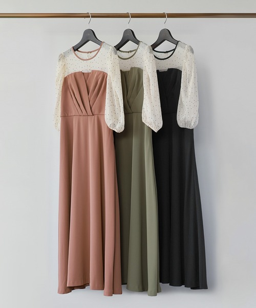 GIRL DRESS FOR NOW ドレス ドットシフォンビスチェ風レース