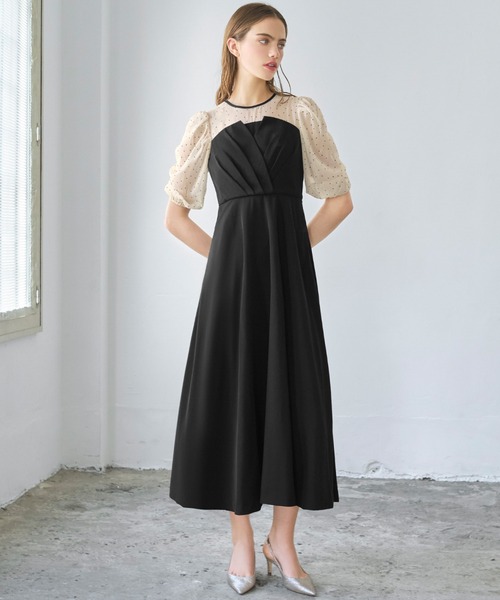 GIRL DRESS FOR NOW ドレス ドットシフォンビスチェ風レース