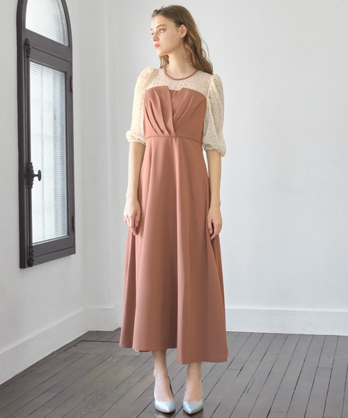 GIRL DRESS FOR NOW ドレス ドットシフォンビスチェ風レース