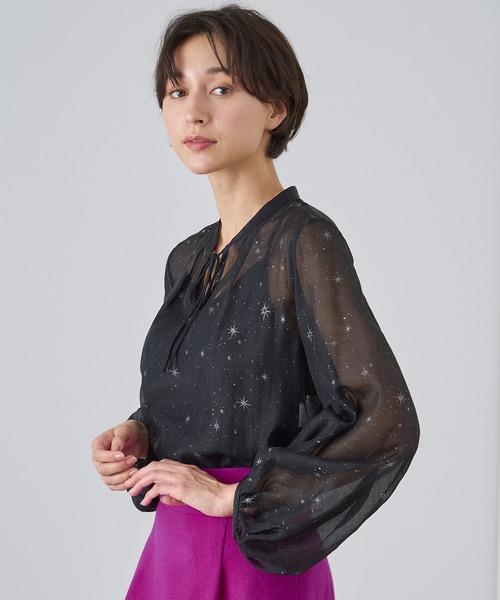 アナイ　anayi スターフロッキー　ブラウス　長袖　シャツ　ブラック　38 アナイ anayi スターフロッキー ブラウス 長袖 シャツ ブラック 38