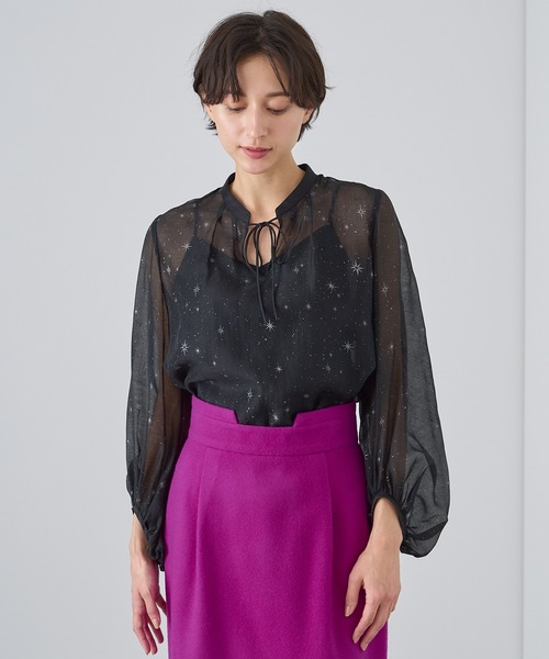 ANAYI（アナイ） ブラウス シャツ スターグリッタープリントパフ袖