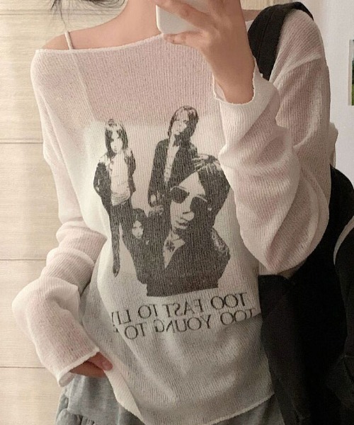 ニット セーター ヴィンテージシアーニット長袖トップス レディース