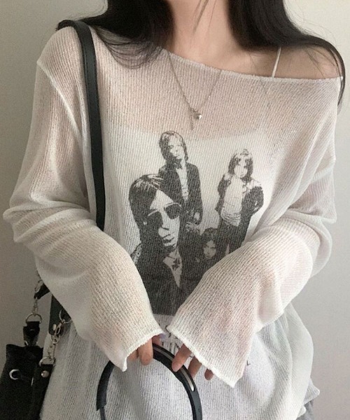 ニット セーター ヴィンテージシアーニット長袖トップス レディース