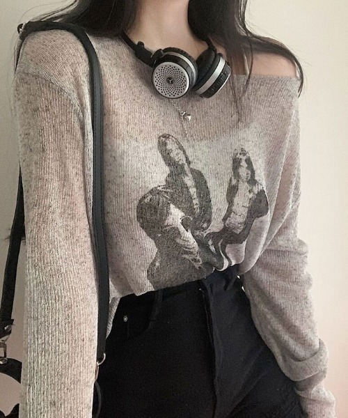 ニット セーター ヴィンテージシアーニット長袖トップス レディース