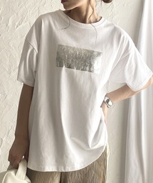 tシャツ 箔プリントロゴデザインプルオーバー レディース She's Closet tシャツ オーバーサイズヴィンテージロゴ半袖