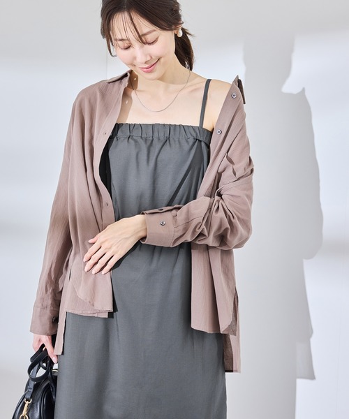 K.T　麻混　ワンピース　M マキシワンピース チェック柄 綿麻混ワンピース 体型カバー