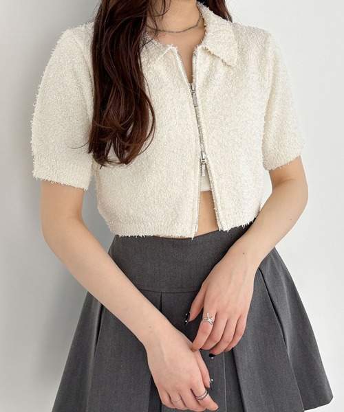 専売品 Heather（ヘザー） カーディガン 半袖 WZIPショートカーディガン（半袖