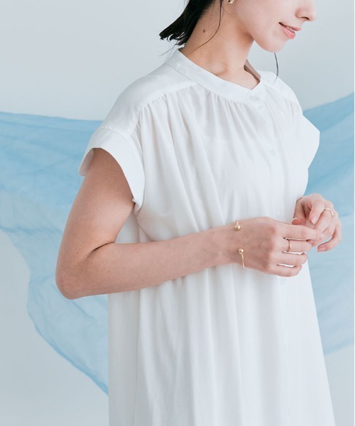 最終お値引き【美品】yuni ギャザーフレンチスリーブワンピース yuni（ユニ ）の「120/2コットンナイロン ギャザーフレンチ