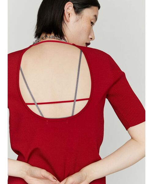 UN3D. バックオープンデザイン 半袖ニットトップス UN3D. ニット セーター BACK OPEN KNIT TOP / バックオープン