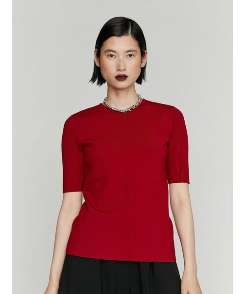 UN3D. バックオープンデザイン 半袖ニットトップス UN3D. ニット セーター BACK OPEN KNIT TOP / バックオープン