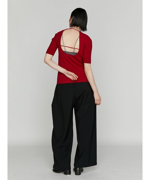 UN3D. バックオープンデザイン 半袖ニットトップス UN3D. ニット セーター BACK OPEN KNIT TOP / バックオープン