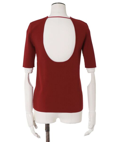 UN3D. バックオープンデザイン 半袖ニットトップス UN3D. ニット セーター BACK OPEN KNIT TOP / バックオープン
