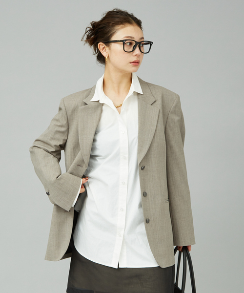 グレージュ テーラードジャケット mirum purple】【年間】1釦テーラードジャケット/グレージュ