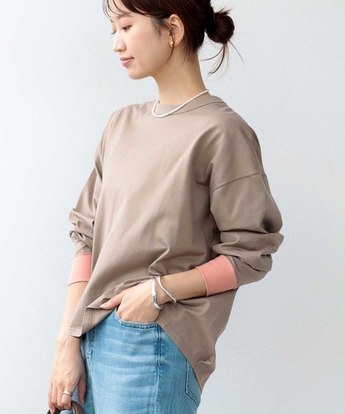 tシャツ ルーズコクーンフォルム 袖口配色カットソー レディース