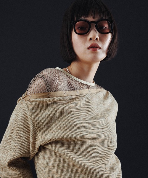 M TO R tシャツ EYELET WAFFLE BOATNECK L/S TOPS レディース