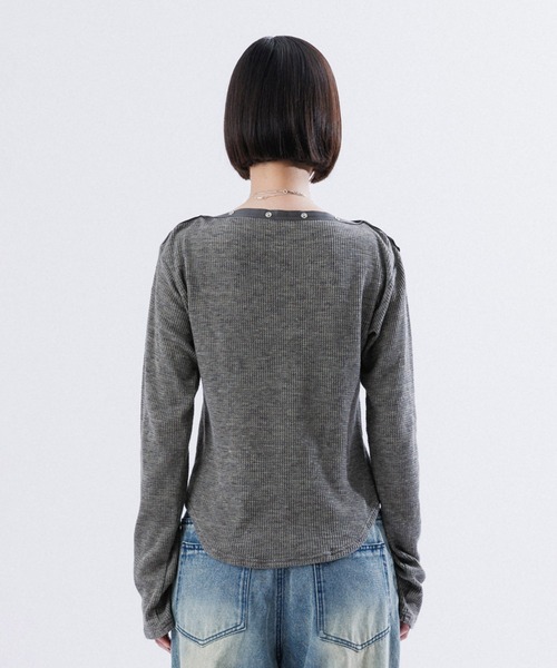 abeundmor EYELET WAFFLE TOPS【GREY】 M TO R tシャツ EYELET WAFFLE BOATNECK L/S TOPS レディース