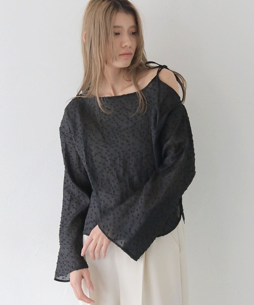 ブラウス シャツ 「CLEIO」オフショルダードットシアーブラウス レディース