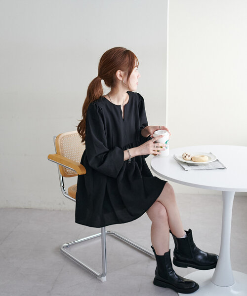 ブラウス シャツ 「WEB限定」キーネックペプラムブラウス レディース Discoat ブラウス シャツ 「WEB限定」キーネックペプラム