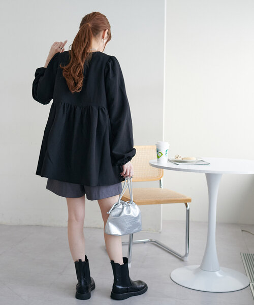 ブラウス シャツ 「WEB限定」キーネックペプラムブラウス レディース Discoat ブラウス シャツ 「WEB限定」キーネックペプラム