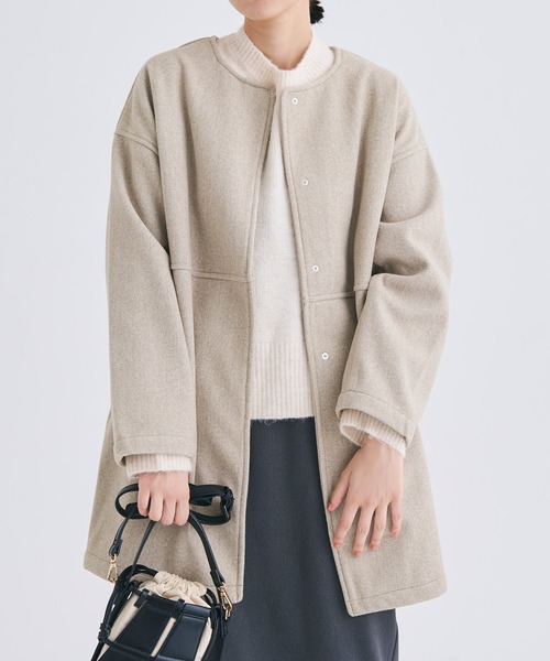 coca（コカ） ノーカラーコート コート 洗える リバー風ノーカラー