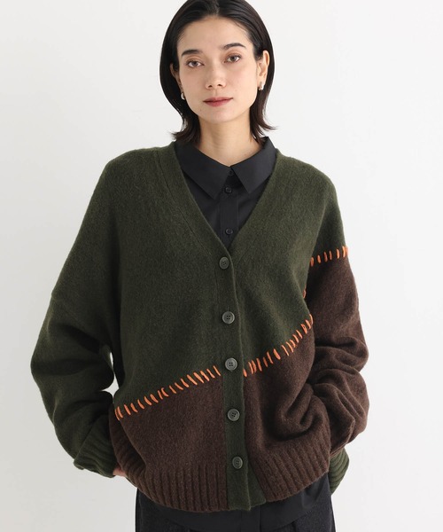 ONE'S TRUE カーディガン ドッキングウールニットカーディガン