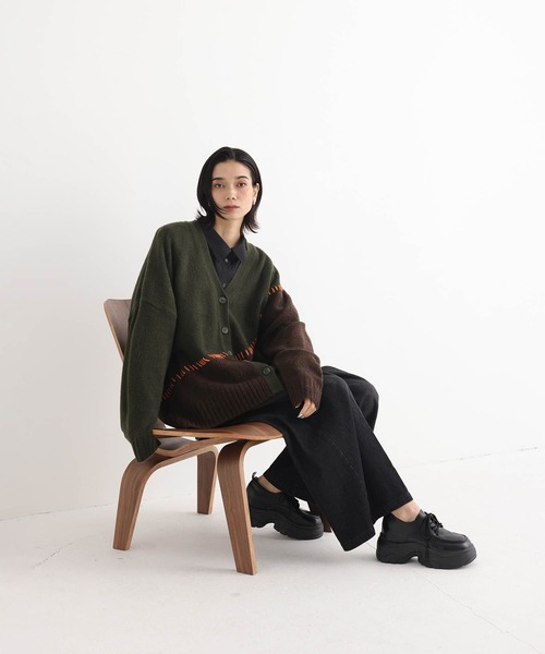 ONE'S TRUE カーディガン ドッキングウールニットカーディガン
