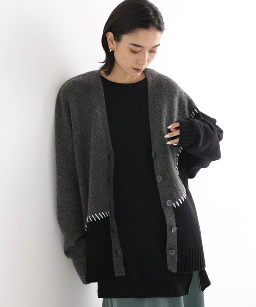 ONE'S TRUE カーディガン ドッキングウールニットカーディガン