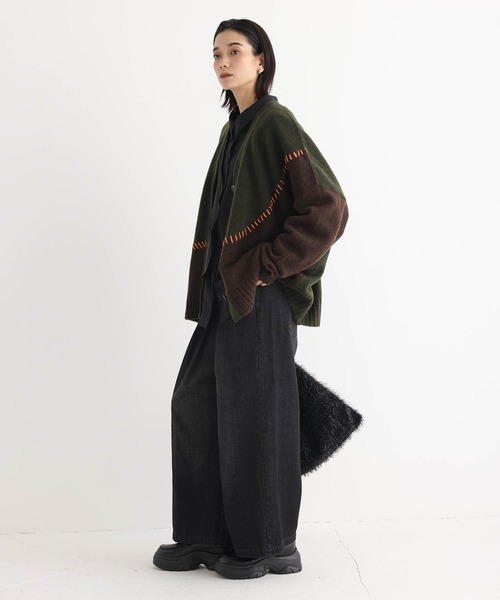 ONE'S TRUE カーディガン ドッキングウールニットカーディガン