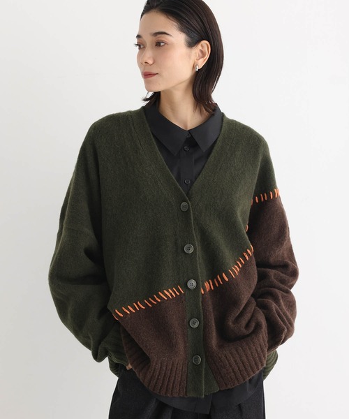 ONE'S TRUE カーディガン ドッキングウールニットカーディガン