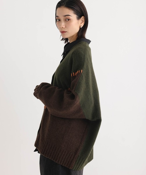 ONE'S TRUE カーディガン ドッキングウールニットカーディガン