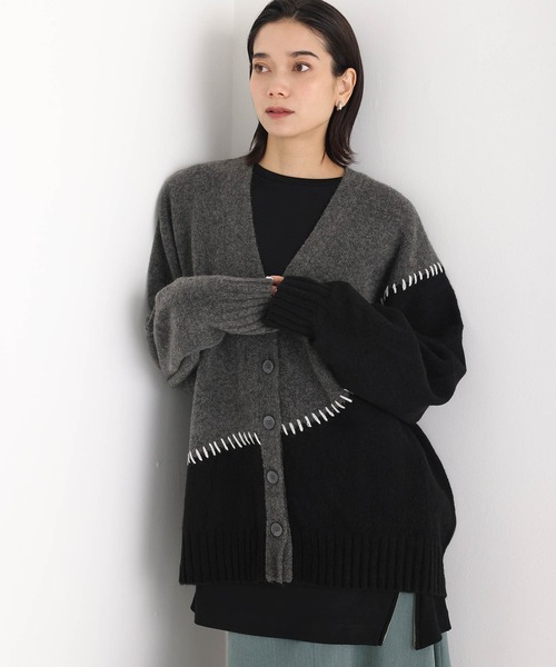 ONE'S TRUE カーディガン ドッキングウールニットカーディガン