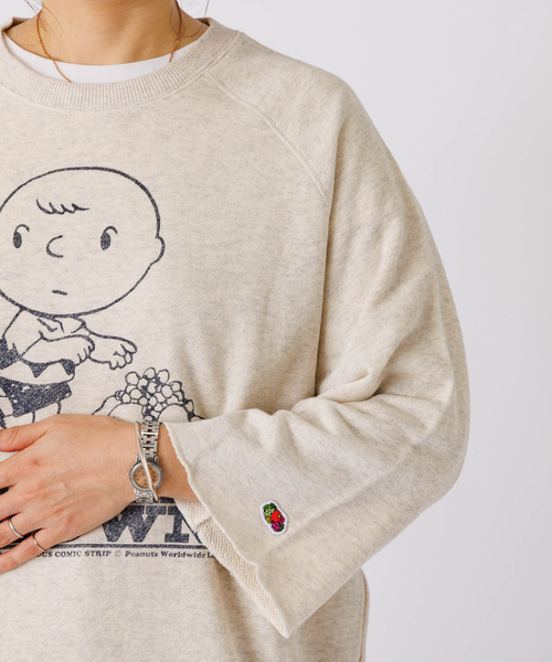 トレーナー スウェット 「FRUIT OF THE LOOM/フルーツオブザルーム」FTL×PEANUTS 7部袖甘編みスエット レディース メンズ FRUIT OF THE LOOM/フルーツオブザルーム】FTL×PEANUTS 7部袖甘